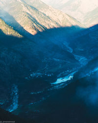 High angle view of snowcapped mountains