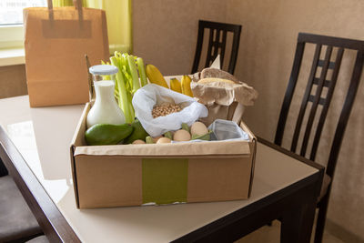 High angle view of food on table at home