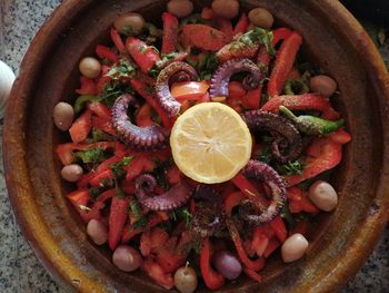 High angle view of fruits in bowl