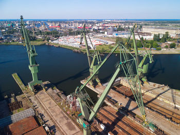 High angle view of river amidst buildings in city