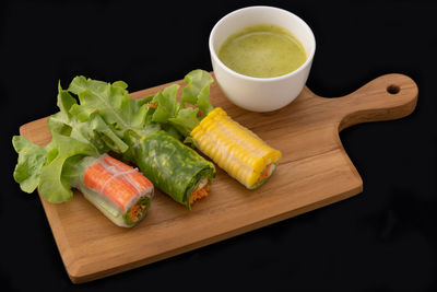 High angle view of vegetables on cutting board