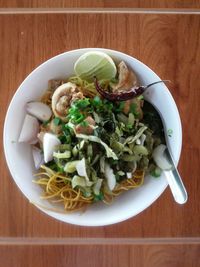 Directly above shot of salad in bowl on table