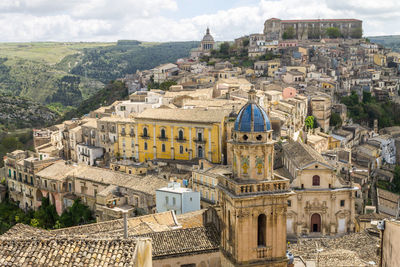 High angle view of buildings in city, ragusa ibla