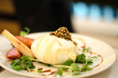 Close-up of dessert in plate on table