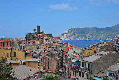 High angle view of scenic mediterranean town - cinque terre, corniglia, italy