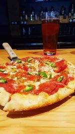 Close-up of pizza on table