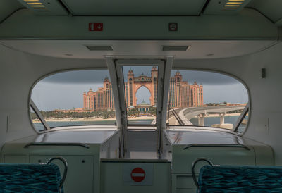 View of city seen through window