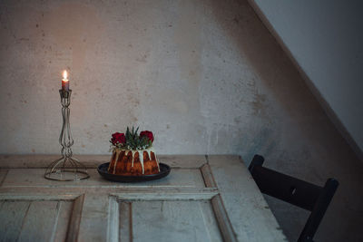 High angle view of cake on table