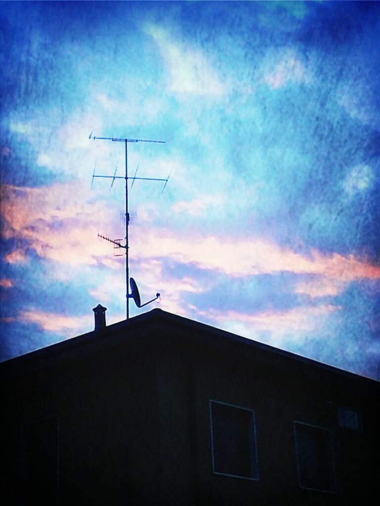 building exterior, architecture, built structure, low angle view, sky, cloud - sky, cloudy, house, silhouette, cloud, sunset, high section, dusk, residential structure, fuel and power generation, outdoors, no people, weather, building, antenna - aerial