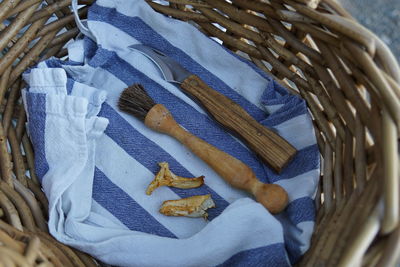 High angle view of fish in basket