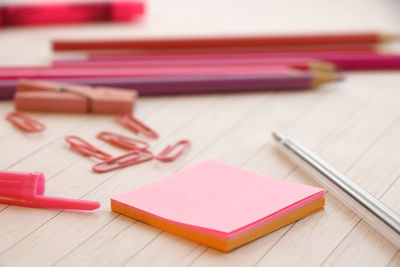 Close-up of adhesive notes on table