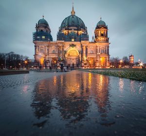 Reflection of church in water