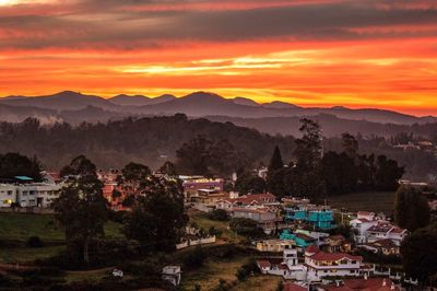 Scenic view of mountains against sky during sunset