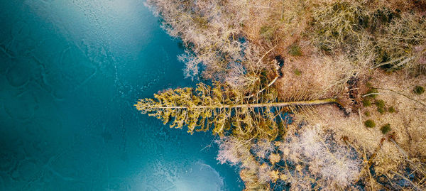 Aerial view of sea against blue sky