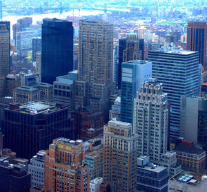 High angle view of modern buildings in city