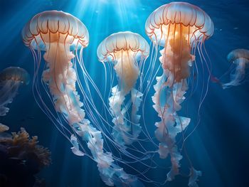 Jellyfish swimming in sea