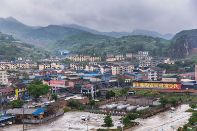 High angle view of townscape against sky