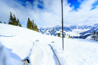 Snow covered mountains against sky