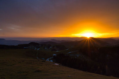 Scenic view of landscape against sky during sunset