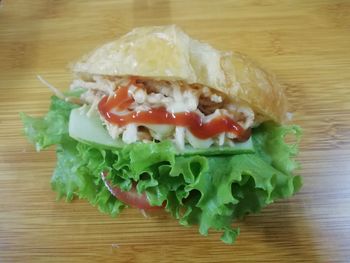 Close-up of salad served on table