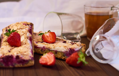 Close-up of breakfast served on table