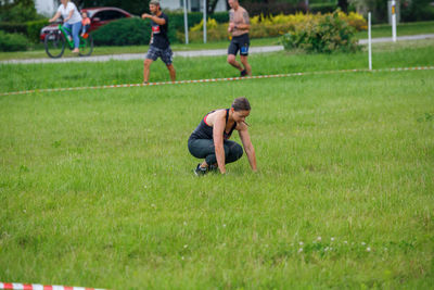 Children playing on field