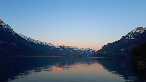 Scenic view of lake against sky during sunset