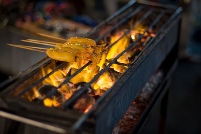 High angle view of seafood on barbecue grill