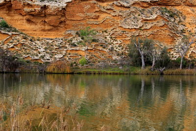 Reflection of rocks in lake