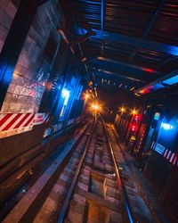 Railroad tracks at night