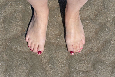 Low section of woman standing at beach