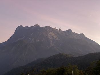 Scenic view of mountains against sky during sunset