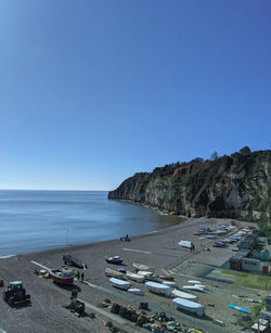 Scenic view of sea against clear blue sky