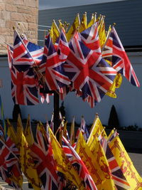 Close-up of multi colored flags