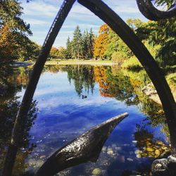 Reflection of trees in lake against sky