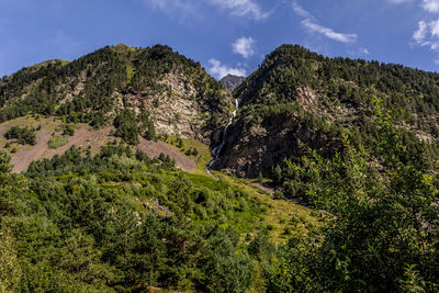 Low angle view of tree mountain against sky