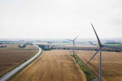 Wind turbines at field