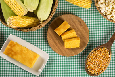 High angle view of breakfast on table