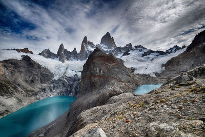 Scenic view of snowcapped mountains against sky