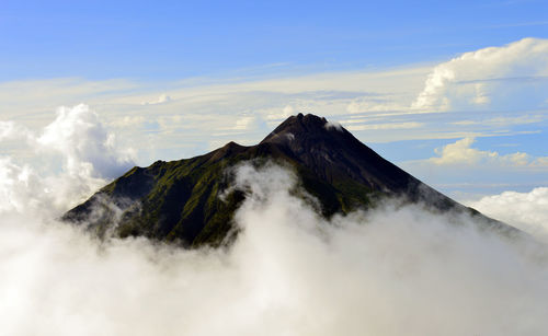 Scenic view of volcanic mountain against sky