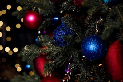 Close-up of illuminated christmas tree