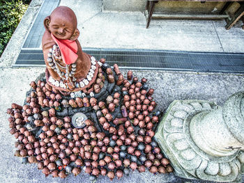 High angle view of berries on display at market