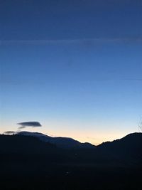 Scenic view of silhouette mountains against clear sky