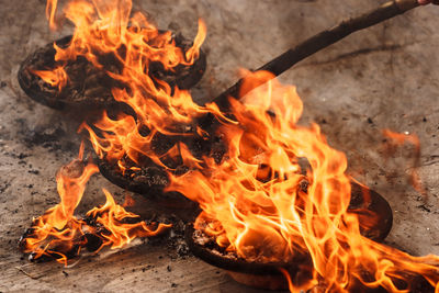 Close-up of fire on field