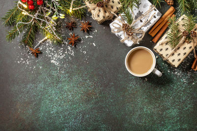 High angle view of coffee on table