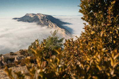Scenic view of mountains amidst cloudy sky