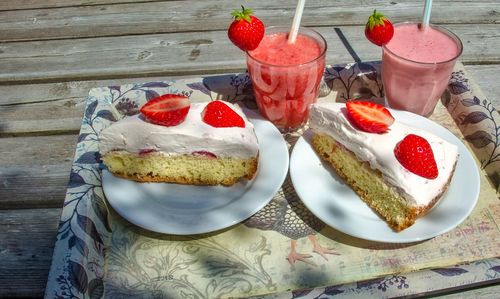High angle view of dessert in plate on table