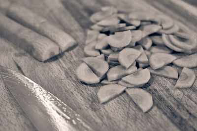 High angle view of coffee beans on table