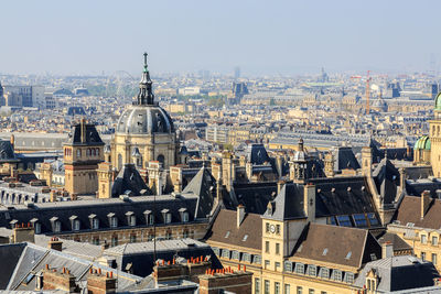 High angle view of paris city buildings against sky