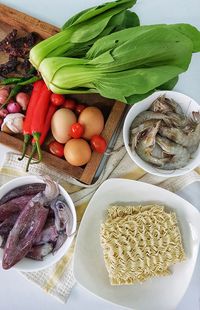 High angle view of vegetables on table